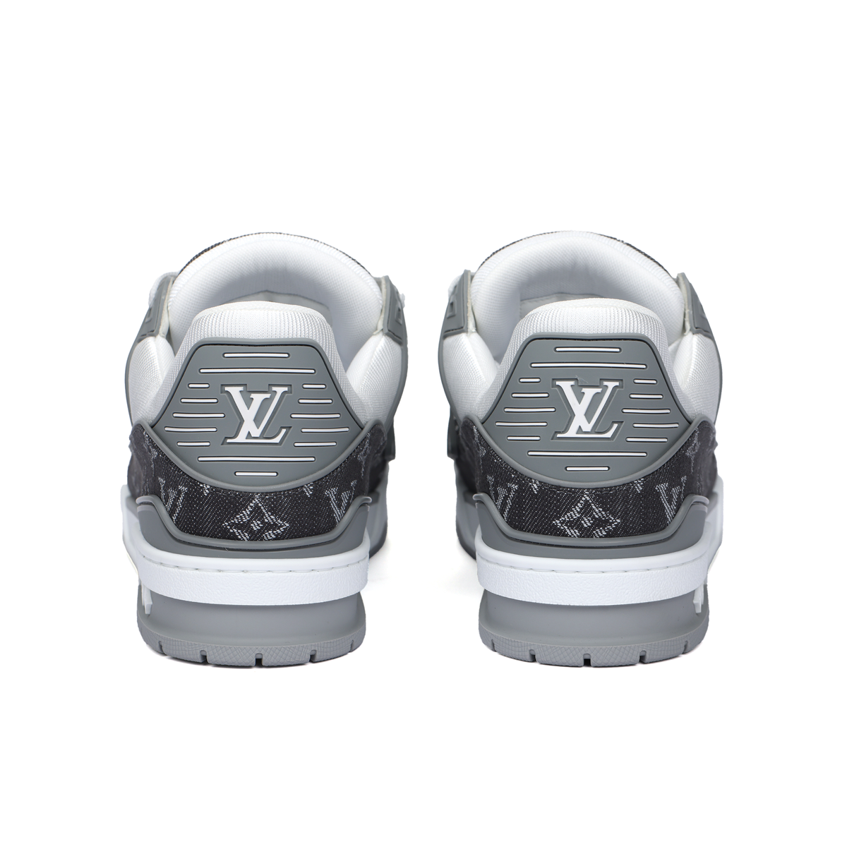 LOUIS VUITTON Trainer Black & White Monogram Sneakers with Grey Accents