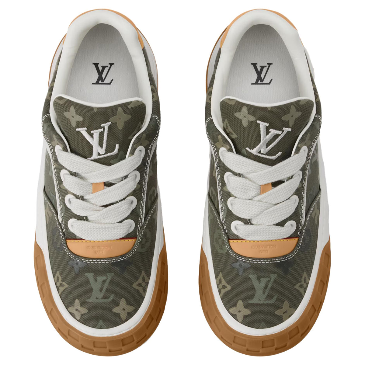 LOUIS VUITTON Tilted Men's Khaki Green Monogram Low-Top Sneakers