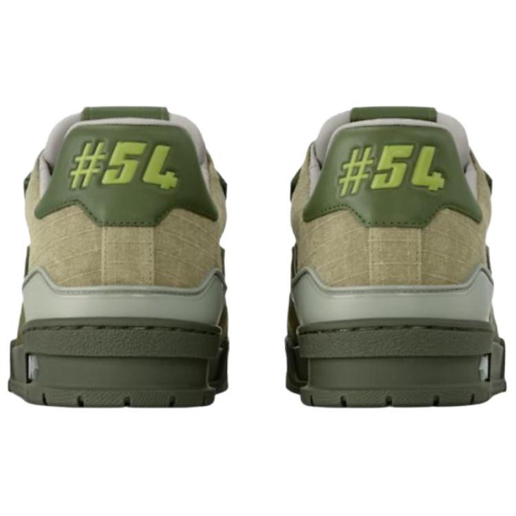 LOUIS VUITTON Trainer Men's Olive Green & Beige Low-Top Sneakers