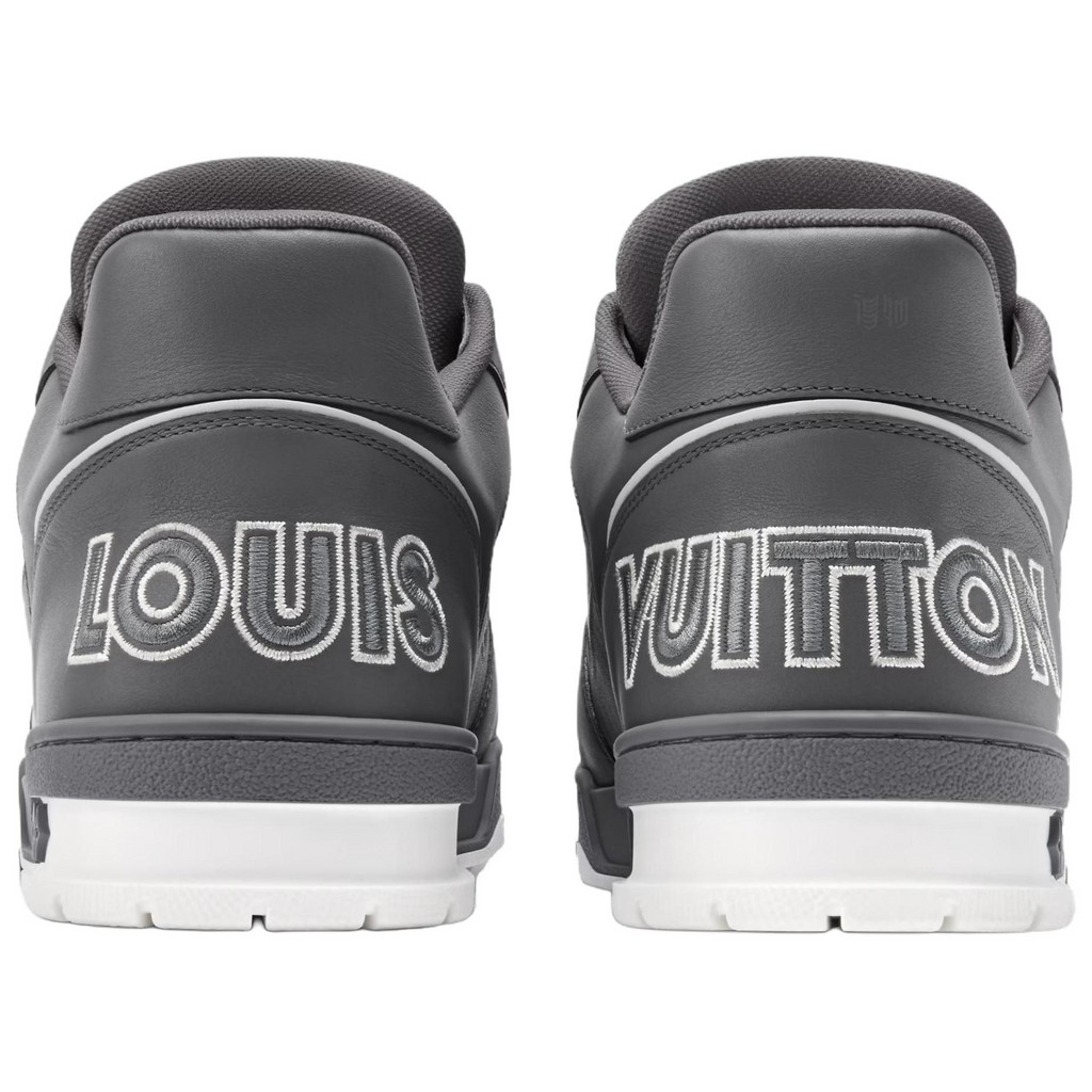 LOUIS VUITTON Trainer Men's Grey Calfskin Strap Sneakers