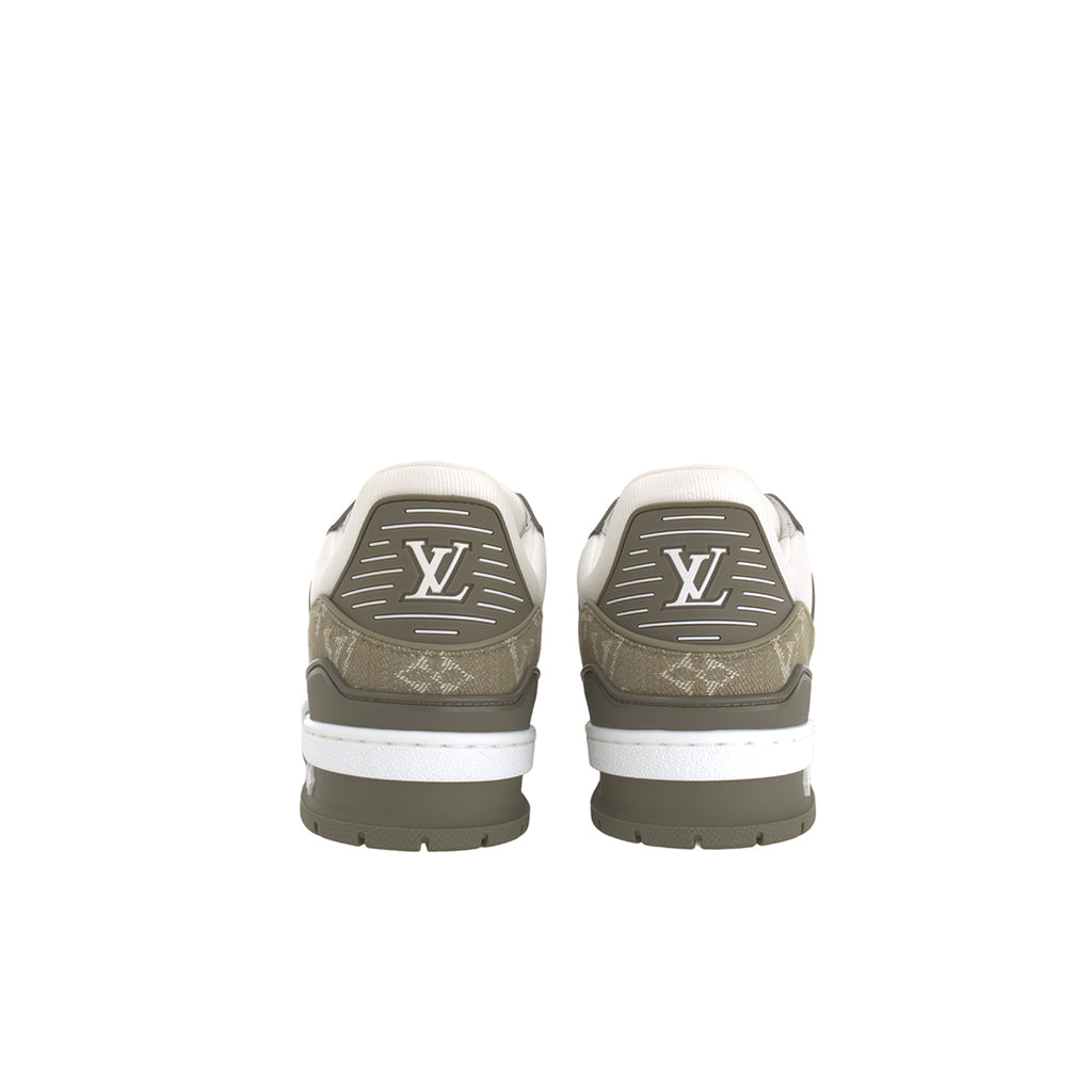 Louis Vuitton Trainer Men's Low-Top Leather Sneakers, Olive Green & White