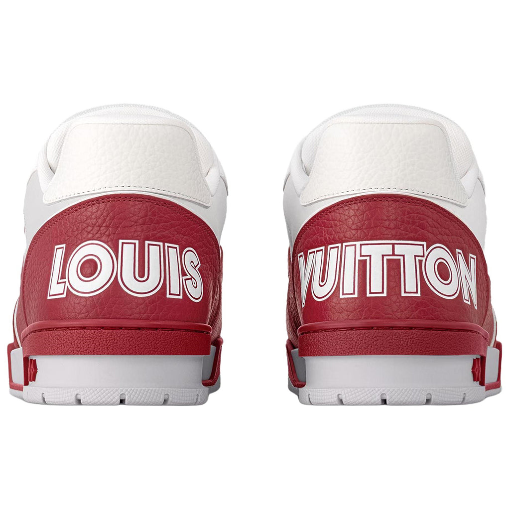 Louis Vuitton Trainer Men's Red & White Calfskin Sneakers with Floral Motif