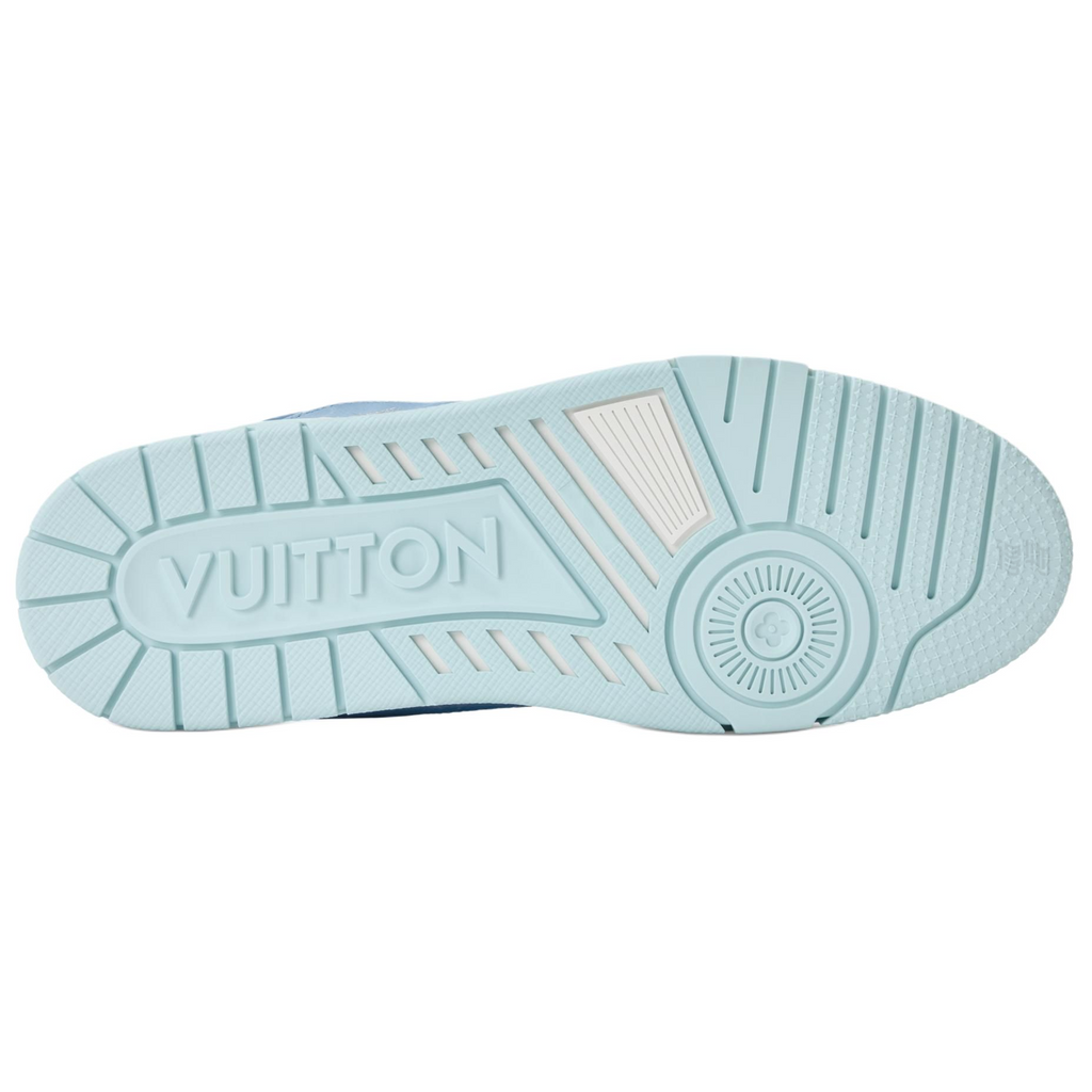 LOUIS VUITTON Trainer Unisex Blue Monogram Sneakers with Pouch Detail