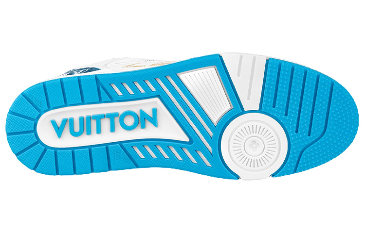 LOUIS VUITTON Trainer Men's Blue & White Monogram Strap Sneakers