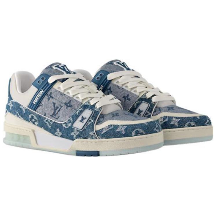 LOUIS VUITTON Trainer Unisex Blue & White Monogram Sneakers