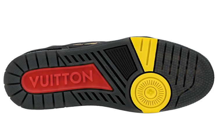 LOUIS VUITTON Trainer Men's Black Leather Sneakers with Multicolor Accents
