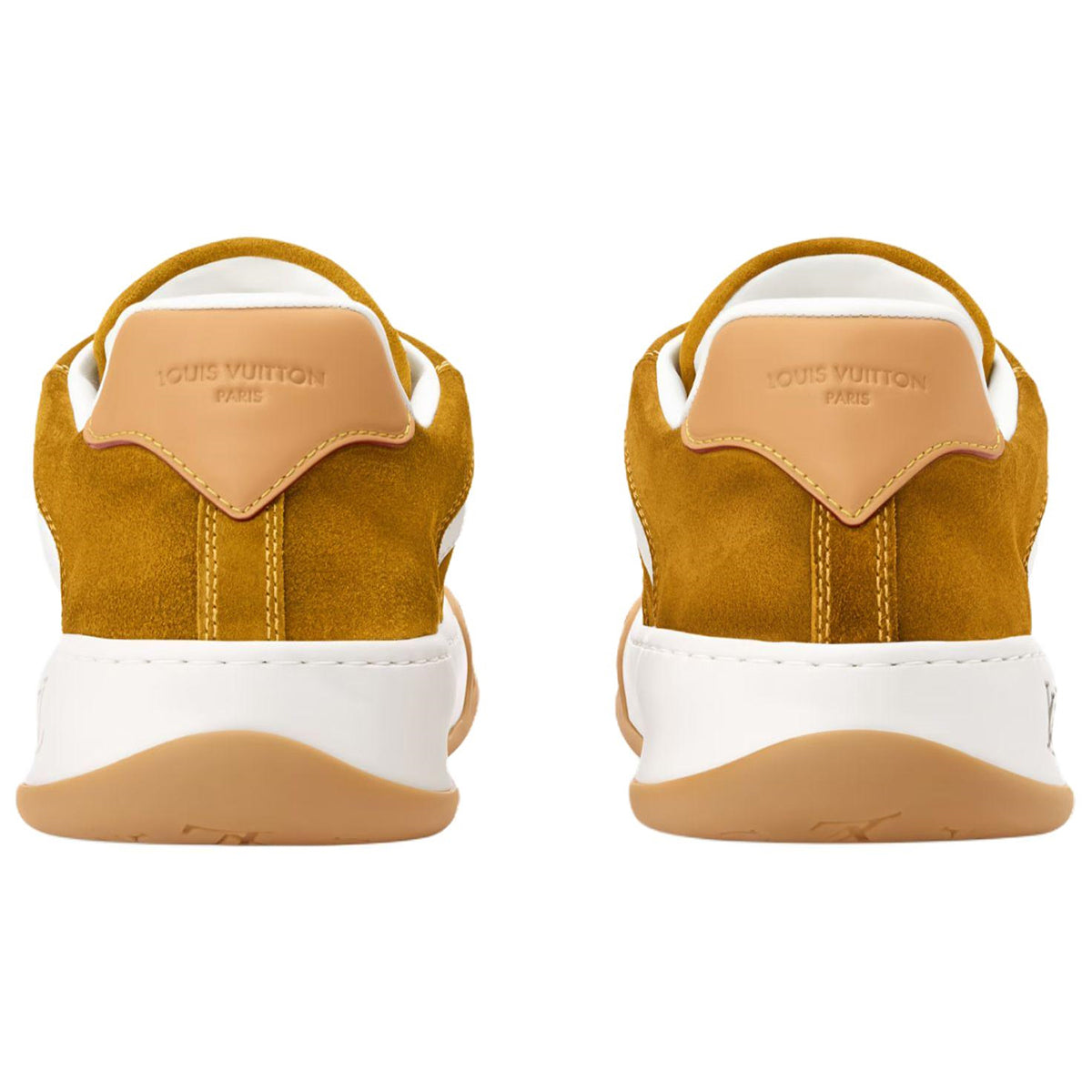 Louis Vuitton Tilted Unisex Ochre Suede Calfskin Sneakers with Gum Sole