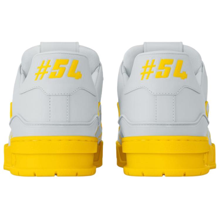 LOUIS VUITTON Trainer Men's Light Grey & Yellow Monogram Leather Sneakers