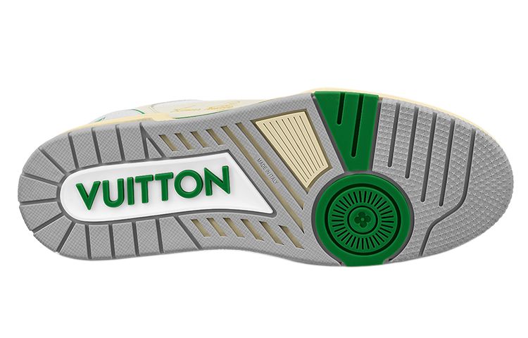 LOUIS VUITTON Trainer Men's White & Green Strap Sneakers
