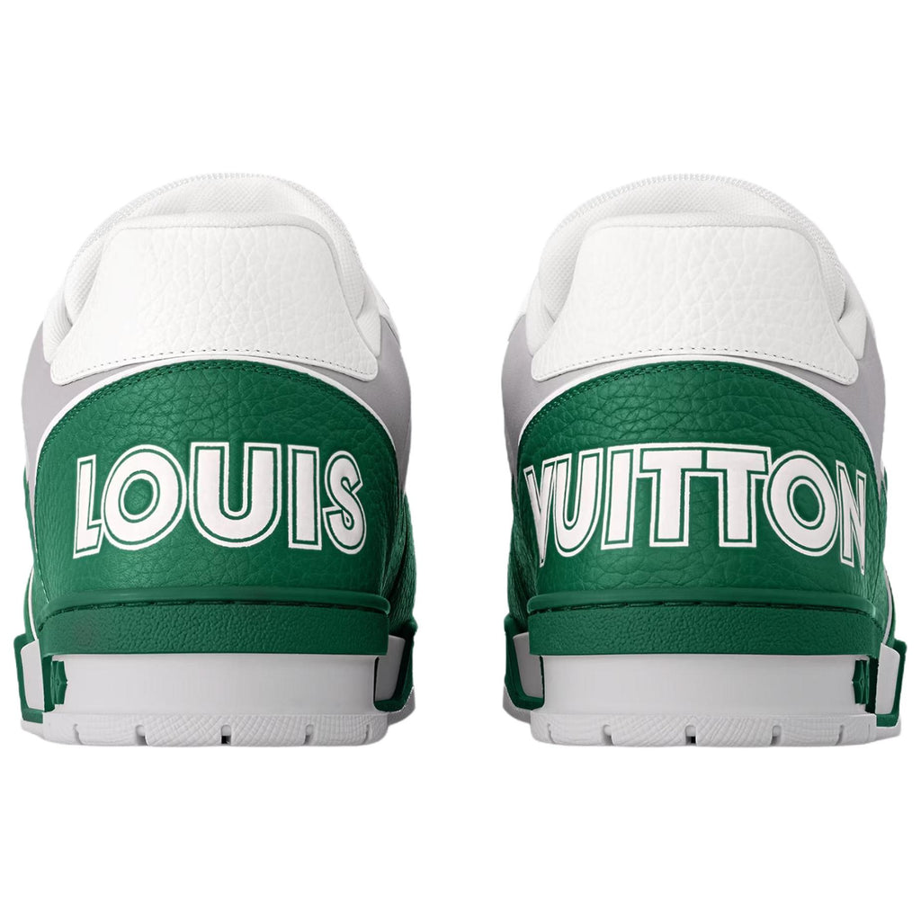 LOUIS VUITTON Trainer Men's Green & White Leather Strap Sneakers