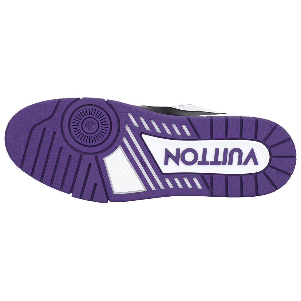 Louis Vuitton Trainer Men's Low-Top Leather Sneakers, Black & White with Purple Sole