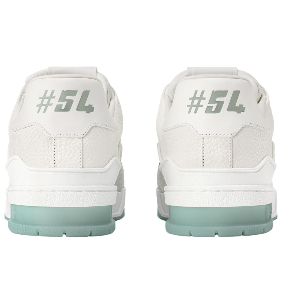 LOUIS VUITTON Trainer Women's White Leather Sneakers with Mint Green Sole