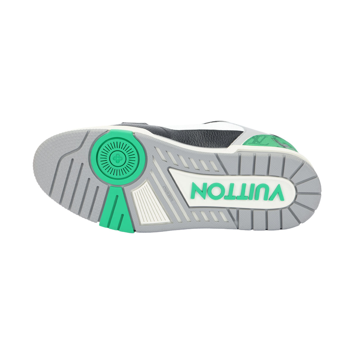 LOUIS VUITTON Trainer Men's Black & Grey Strap Sneakers with Green Accents