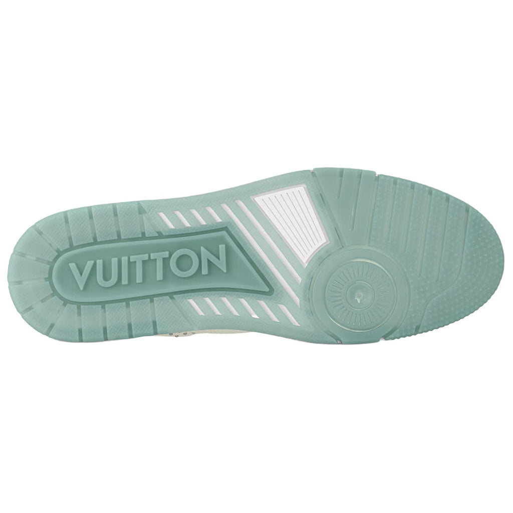 Louis Vuitton Trainer Men's White & Mint Green Grained Calfskin Sneakers