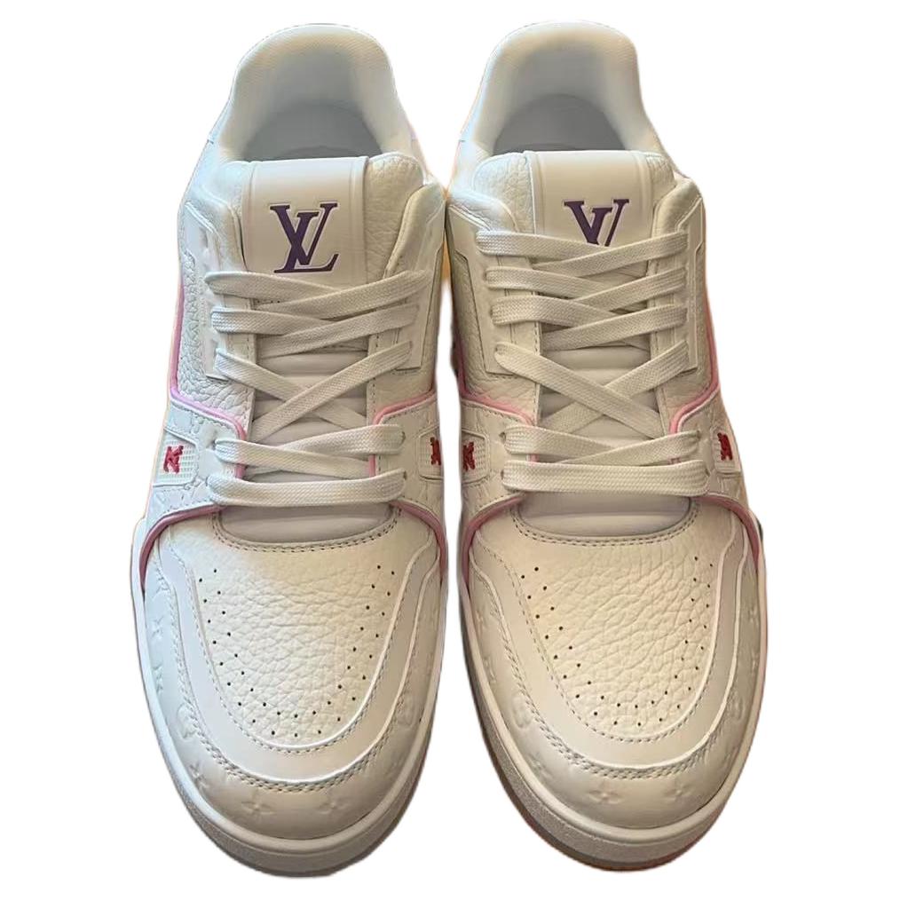LOUIS VUITTON Trainer Unisex White & Pink Leather Sneakers