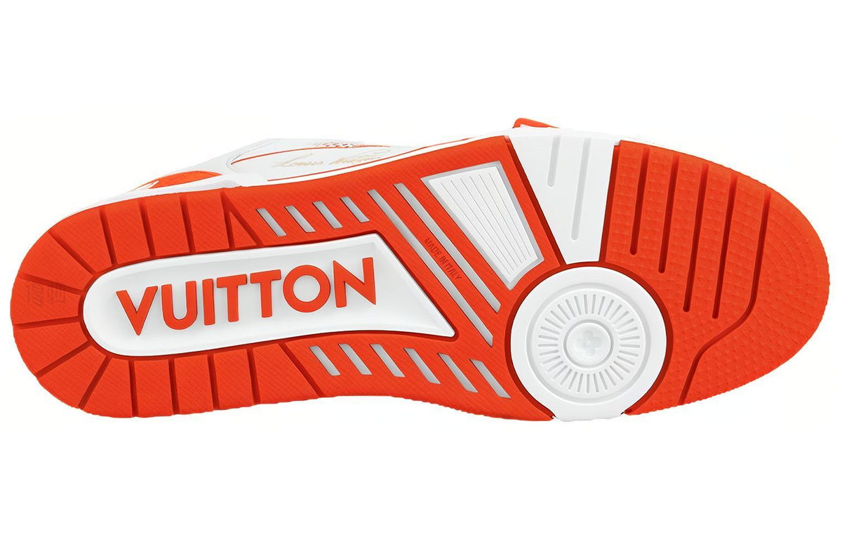 LOUIS VUITTON Trainer Men's White & Orange Monogram Strap Sneakers