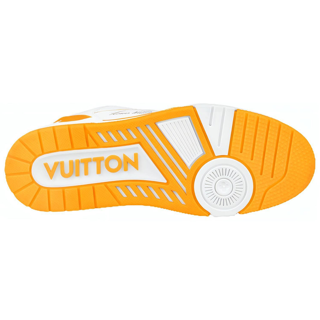 Louis Vuitton Trainer Low-Top Leather Sneakers, White & Orange