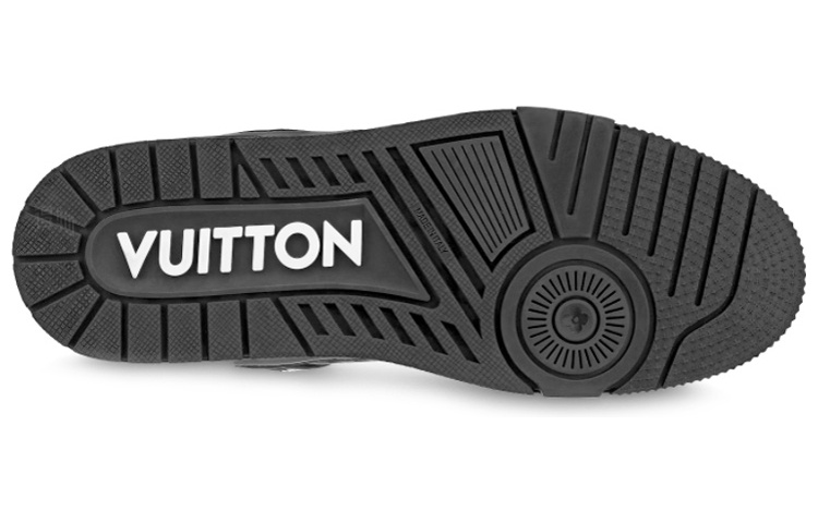 LOUIS VUITTON Trainer Men's Black Leather Sneakers with White Details