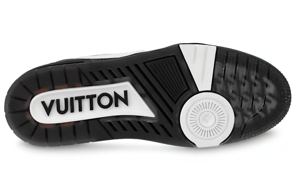 LOUIS VUITTON Trainer Men's White Leather Sneakers with Black Sole