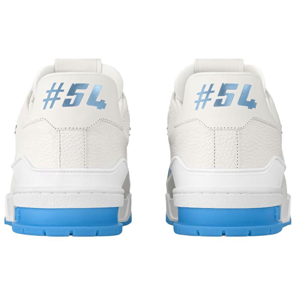 Louis Vuitton Trainer Men's White & Blue Grained Calfskin Sneakers
