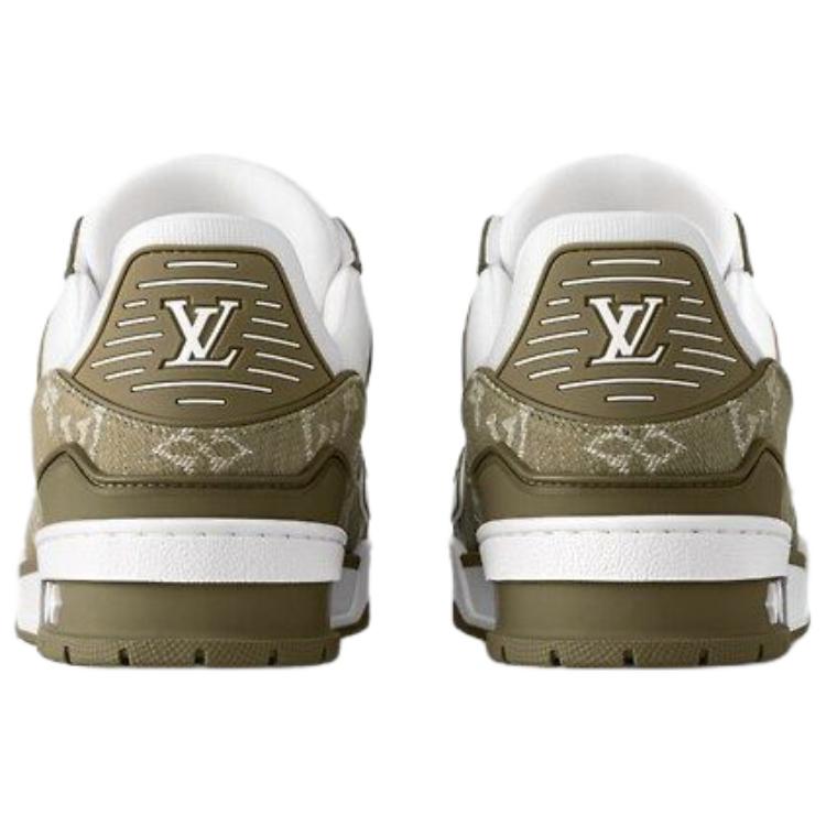 LOUIS VUITTON Trainer Women's Olive Green & White Monogram Sneakers