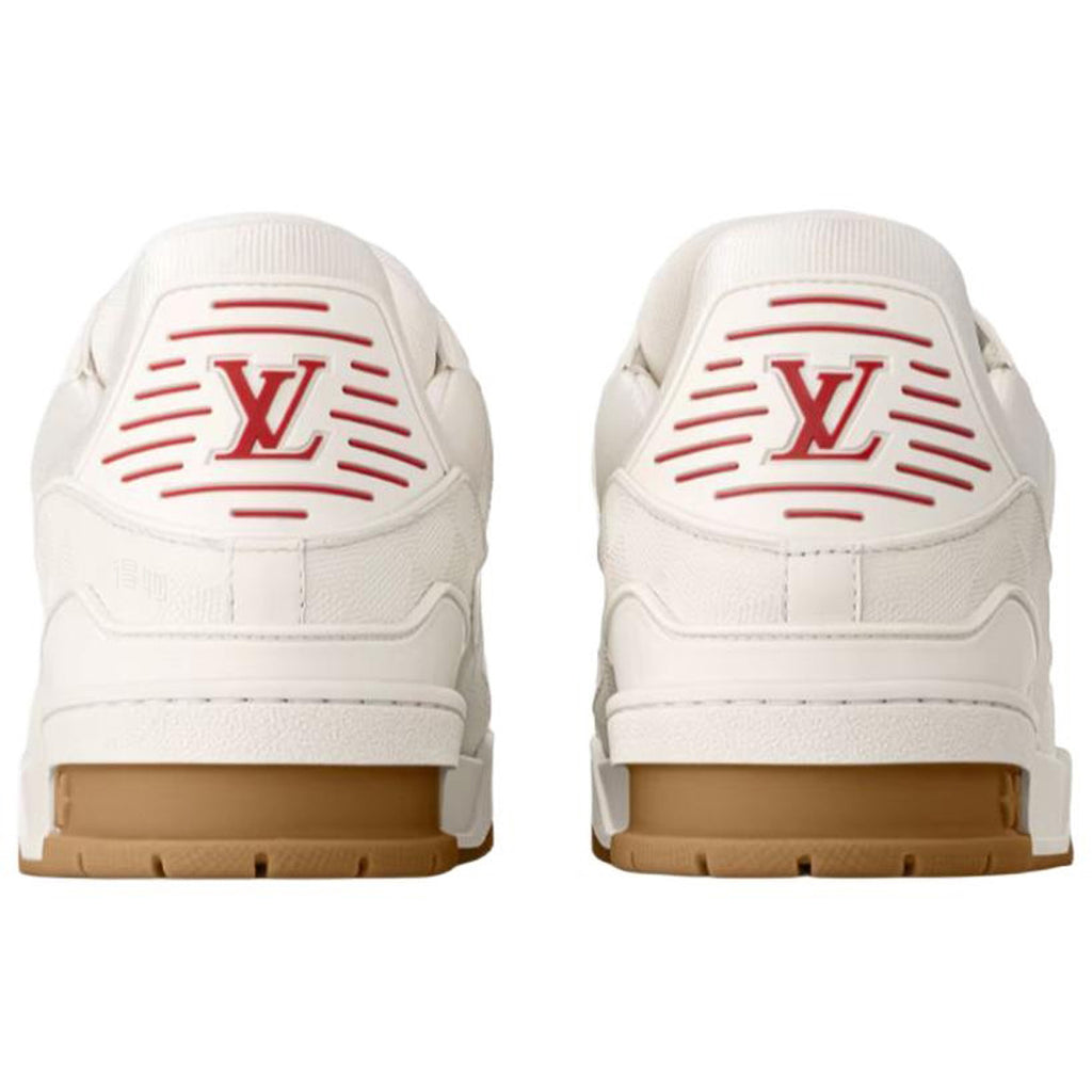 Louis Vuitton Trainer Men's White Calfskin Sneakers with Tan Accents