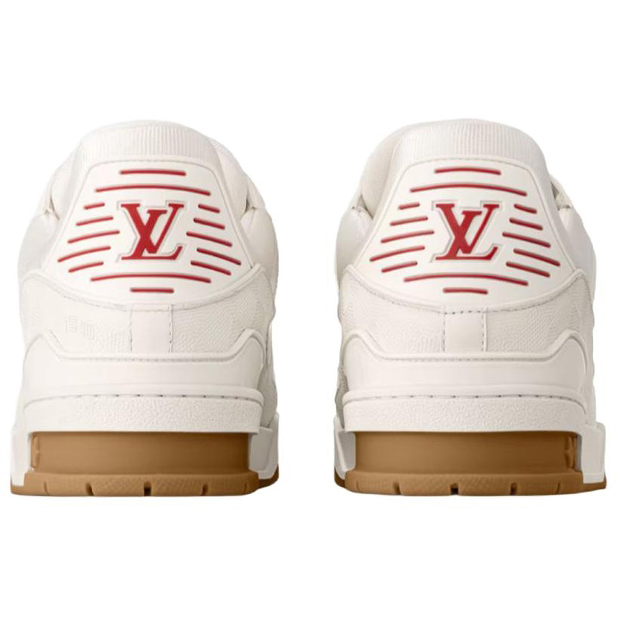 Louis Vuitton Trainer Men's White Calfskin Sneakers with Tan Accents