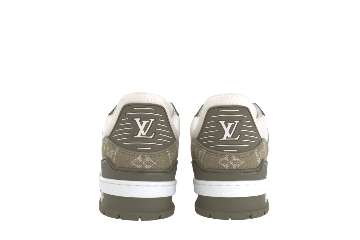 LOUIS VUITTON Trainer Men's Olive & White Monogram Leather Sneakers