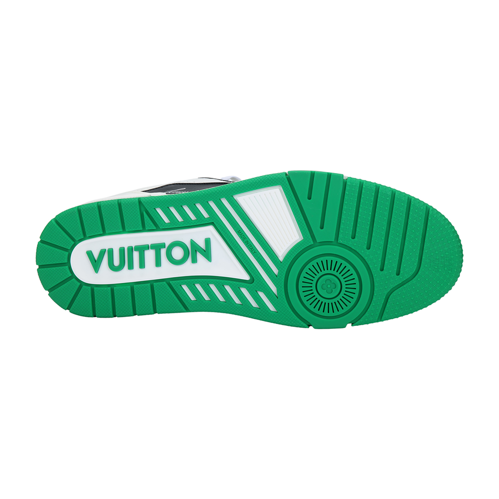 Louis Vuitton Trainer Men's Low-Top Leather Sneakers, Black & White with Green Sole