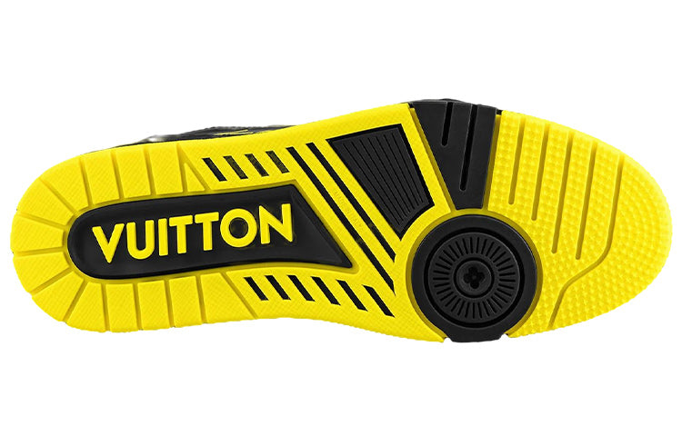 LOUIS VUITTON Trainer Men's Black & Grey Sneakers with Yellow Accents