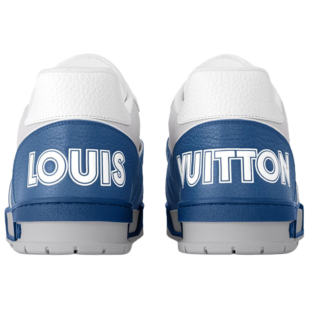 LOUIS VUITTON Trainer Men's Blue & White Leather Strap Sneakers