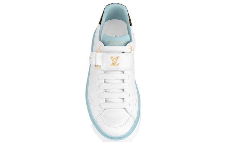 LOUIS VUITTON Time Out Women's White & Light Blue Leather Platform Sneakers