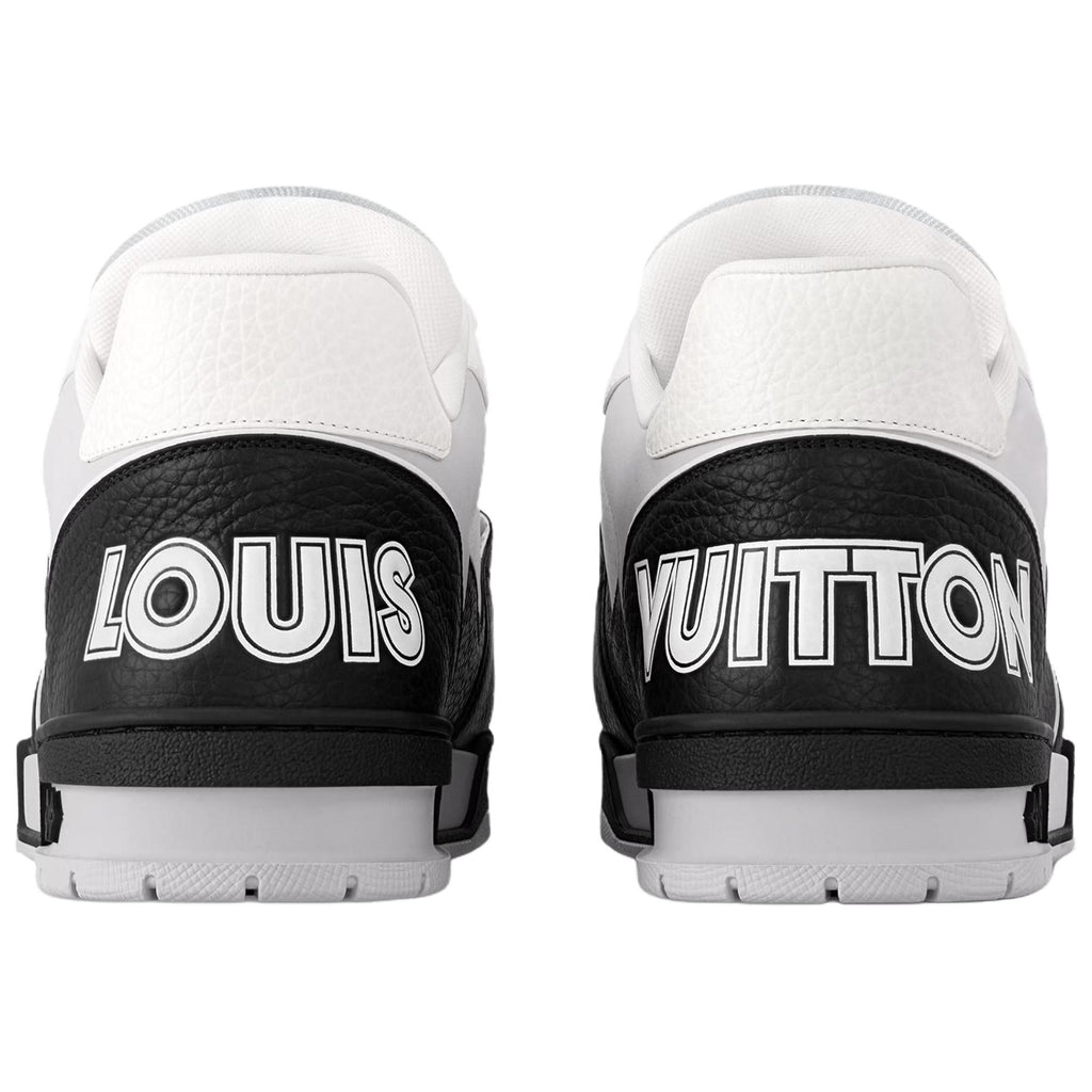 LOUIS VUITTON Trainer Men's Black & White Leather Strap Sneakers