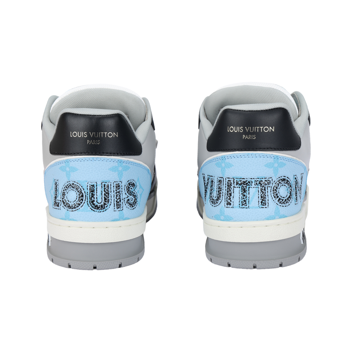 LOUIS VUITTON Trainer Men's Black & Grey Sneakers with Light Blue Accents