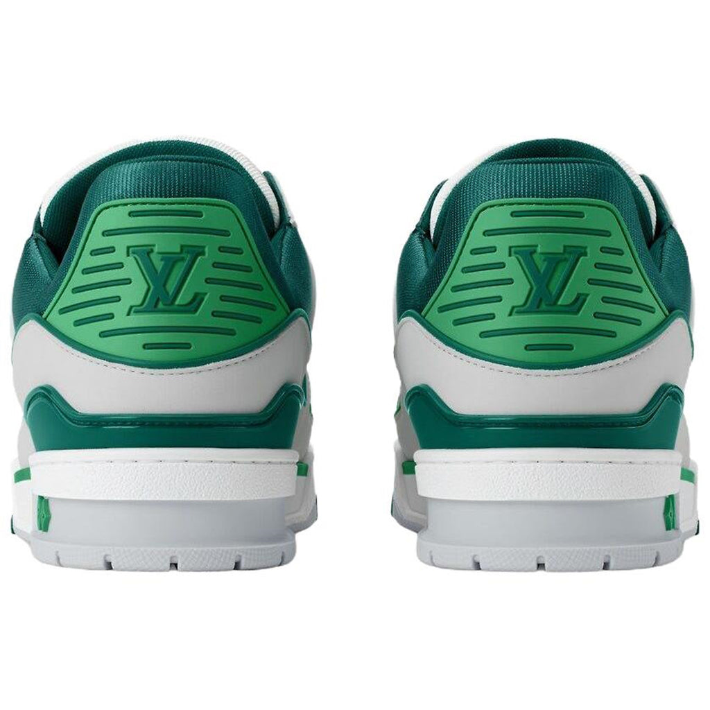 Louis Vuitton Trainer Men's White & Green Grained Calfskin Sneakers