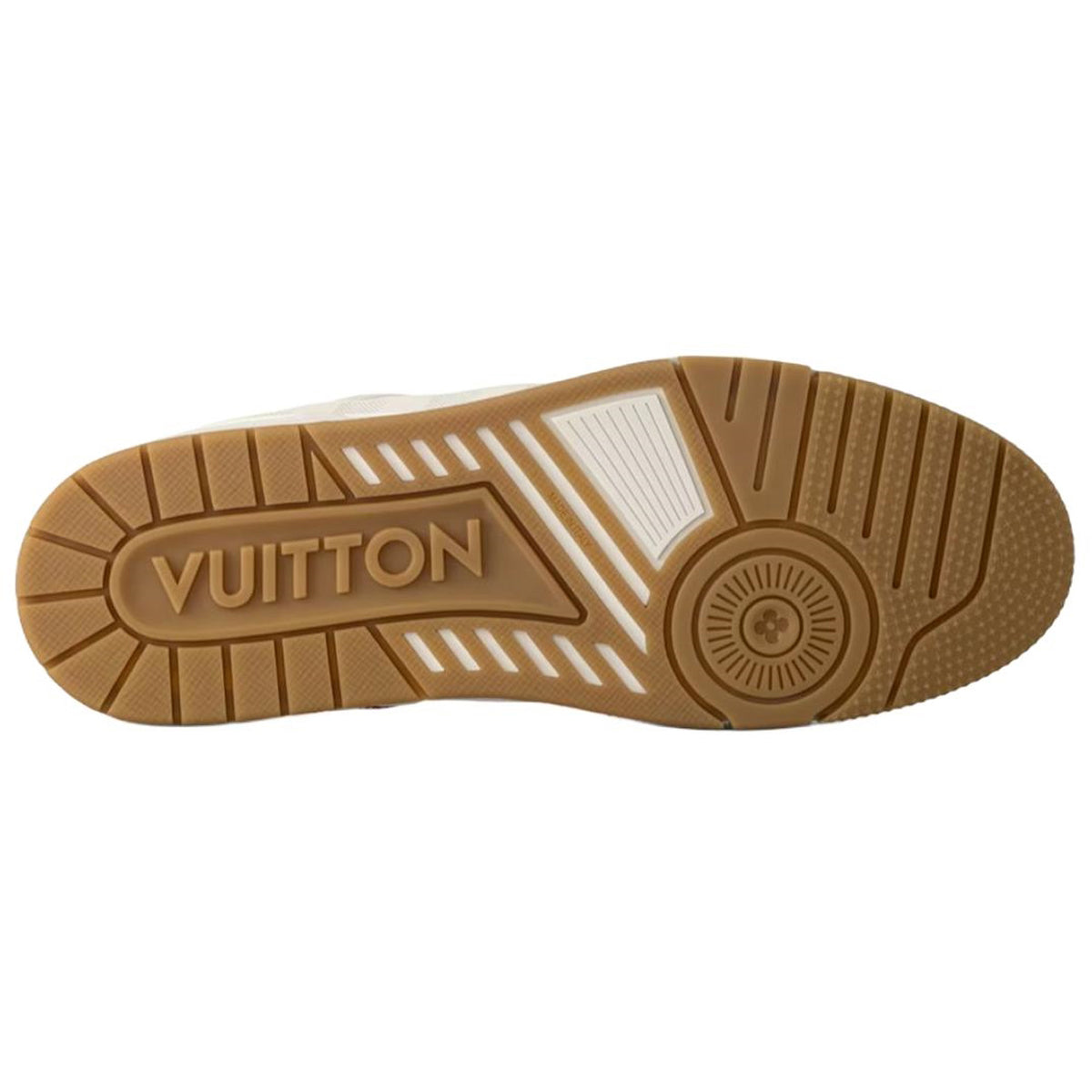 Louis Vuitton Trainer Men's White Calfskin Sneakers with Tan Accents