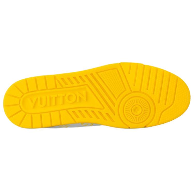 LOUIS VUITTON Trainer Men's Light Grey & Yellow Monogram Leather Sneakers