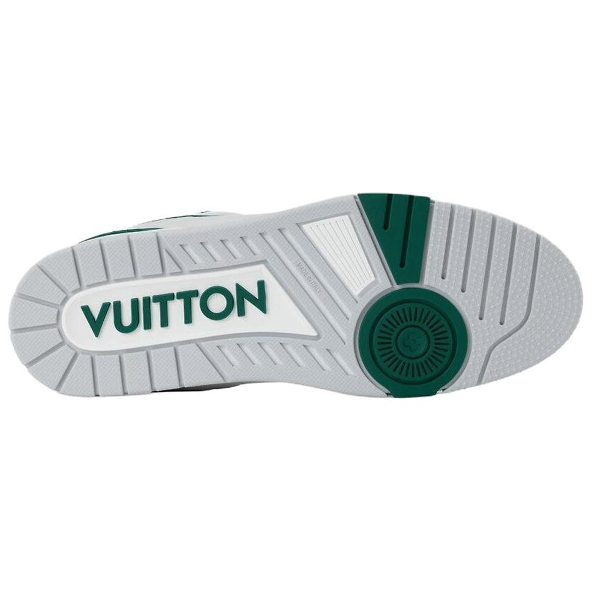 Louis Vuitton Trainer Men's White & Green Grained Calfskin Sneakers