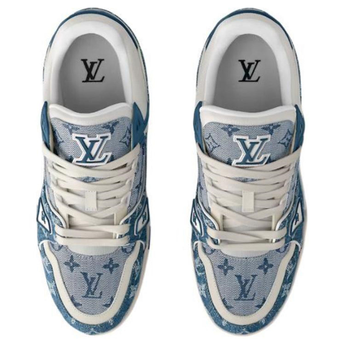 Louis Vuitton Trainer Unisex Low-Top Leather Sneakers, Blue & White